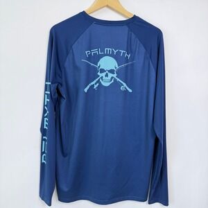 Palmyth Performance Fishing‎ Long Sleeve Shirt Mens Medium Blue Skull Graphic